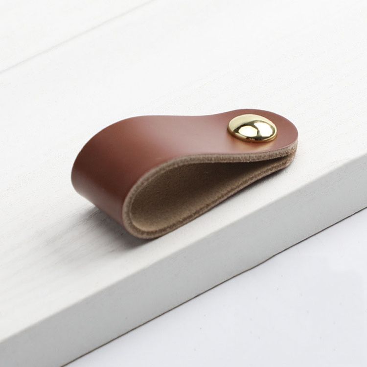 Furniture Wardrobe Head Layer Leather Pull Handles Children's Anti-Collision Cabinet Door Drawer Leather Handle