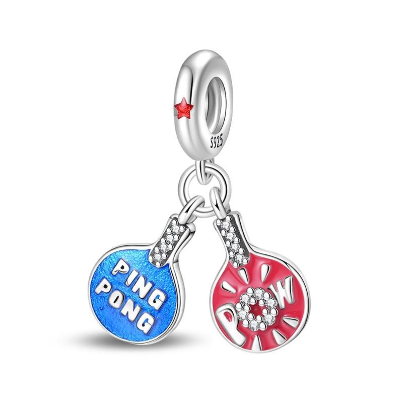 Fashion 925 Silver Football Jersey Badminton Baseball Dumbbell Sports Charm Beads Fit 925 Bracelet DIY Birthday Jewelry