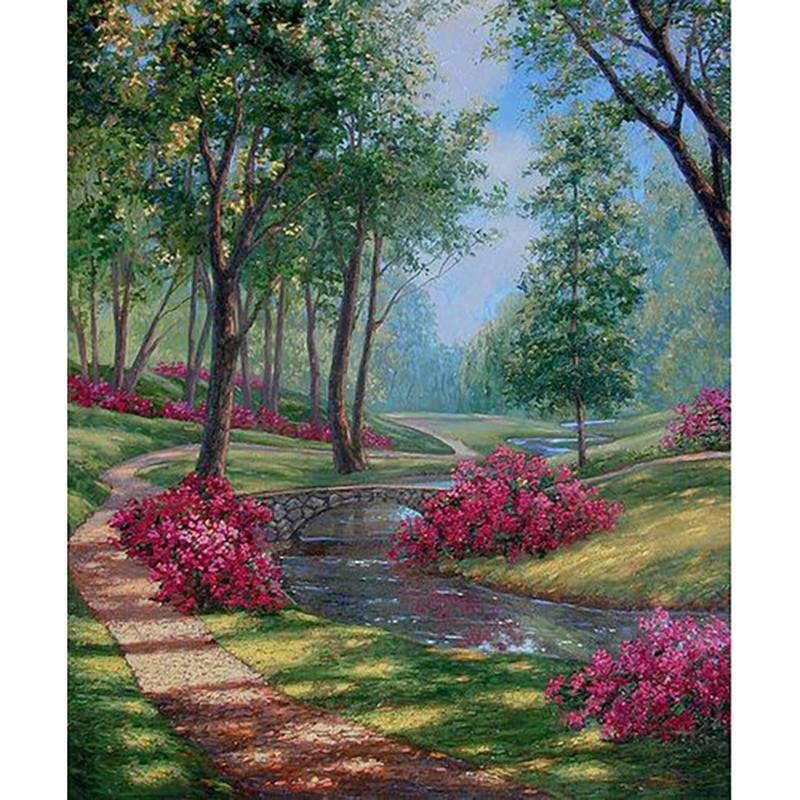 DIY Tree Creek 5D Diamond Painting Full Round Drill Scenic Diamond Embroidery Cross Stitch Mosaic Kits Wall Art Home Decor