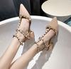 Fashion Sandals for Woman One Word Summer 2024 Pointed Toe Rivet Footwear Block Heel Women's Shoes with Strap The Best Designer Luxury H