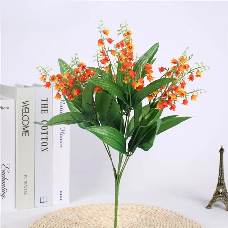 Artificial Flowers Lily of the Valley 7 Branches Fake Plastic Lily Flower Bridal Bouquet Wedding Party Decor Flores Artificiales
