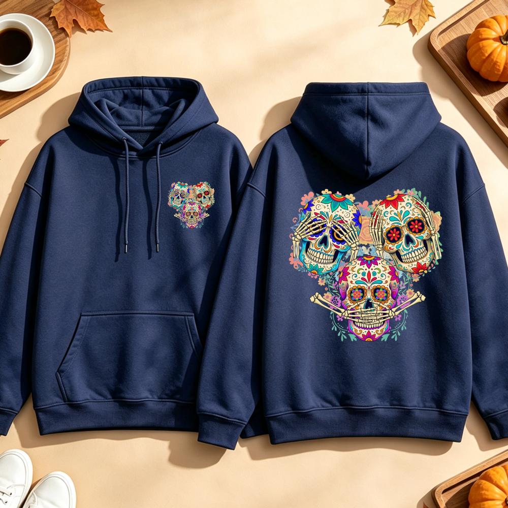 Unisex Sugar Skull Hoodie Día De Muertos Graphic Print Pullover Casual Long Sleeve Hooded Sweatshirt Streetwear Men Women