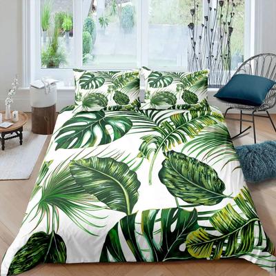 Пододеяльник с пальмовыми листьями King Full Banana Leaves Комплект постельного белья Hawaiian Tropical Leaves Green Branches 2/3 шт. Полиэстеровый пододеяльник