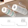 Roll Paper Holder Storage Rack Wall Mounted Self Adhesive Strong Bearing Capacity Plastic Film Paper Towel Hanger Kitchen Bathroom Supplies