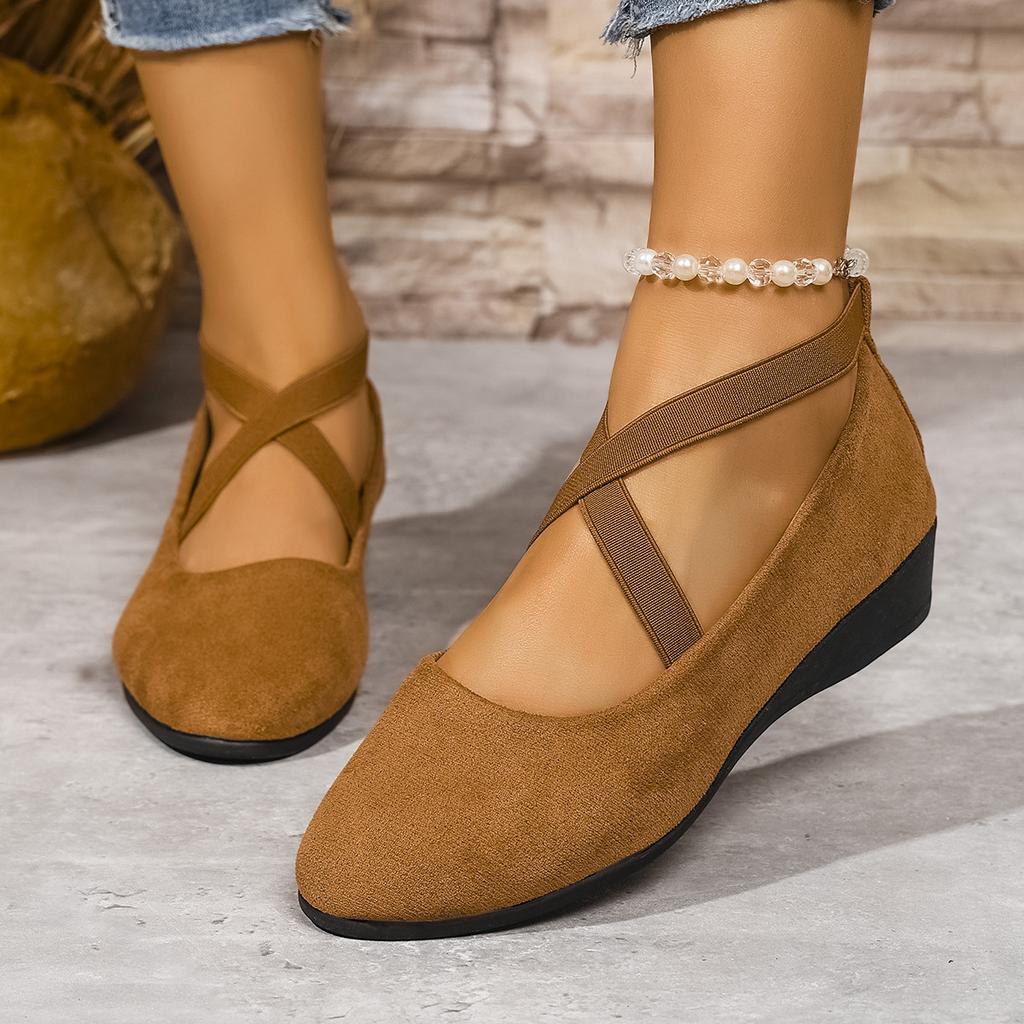 Fall 2025 Cross Elastic Wedge Shoes Plus Size Platform Soles Casual Pumps for Women