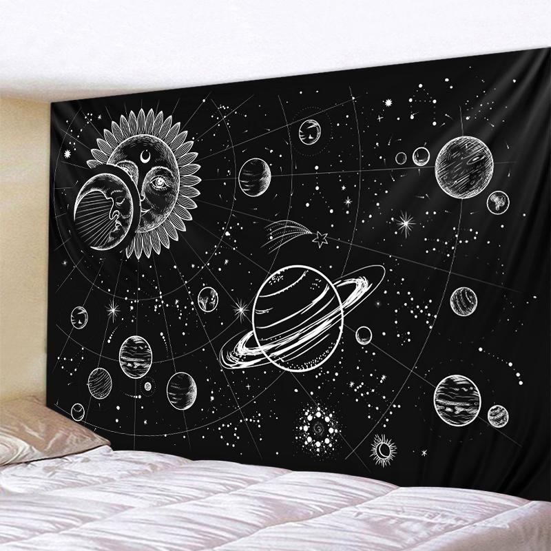 Mandala Black and White Sun and Moon Tapestry Mystical Witchcraft Divination Wall Hanging Hippie Wall Hanging Home Decoration