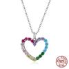 S925 Sterling Silver Rainbow Colorful Heart Pattern Love Dazzling Zircon Necklace Chain Link for Women Jewelry