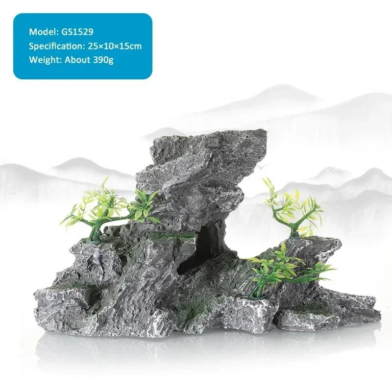 15 Type Decorative Rocks Aquarium Fish Tank Accessories Resin Rockery Aquarium Decor Fish Hiding Hole Rock for Fish Tank