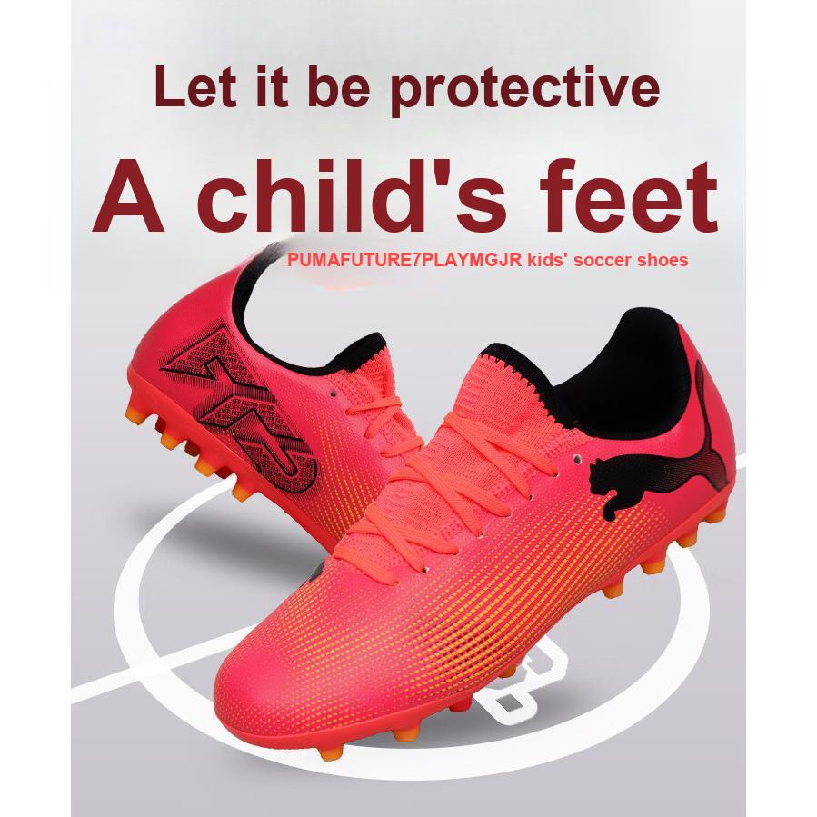 Puma Future 7 Play FG/AG Lightweight Comfortable Low-Top Kids Soccer Shoes Kids Sneaker Red Black Yellow 107736-03