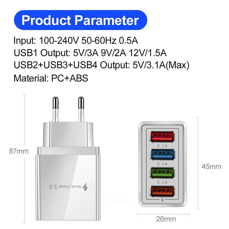 4-портовое USB 3A Автомобильное зарядное устройство со светодиодным индикатором - Совместимость с несколькими стандартами для Европы, Америки и Великобритании, Идеально для телефонов и планшетов