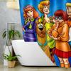 1 шт. Шторка для душа WB Scoob с крючками - Полиэстер, можно стирать в машине, Милый дизайн с мультяшным персонажем, Яркий синий фон,