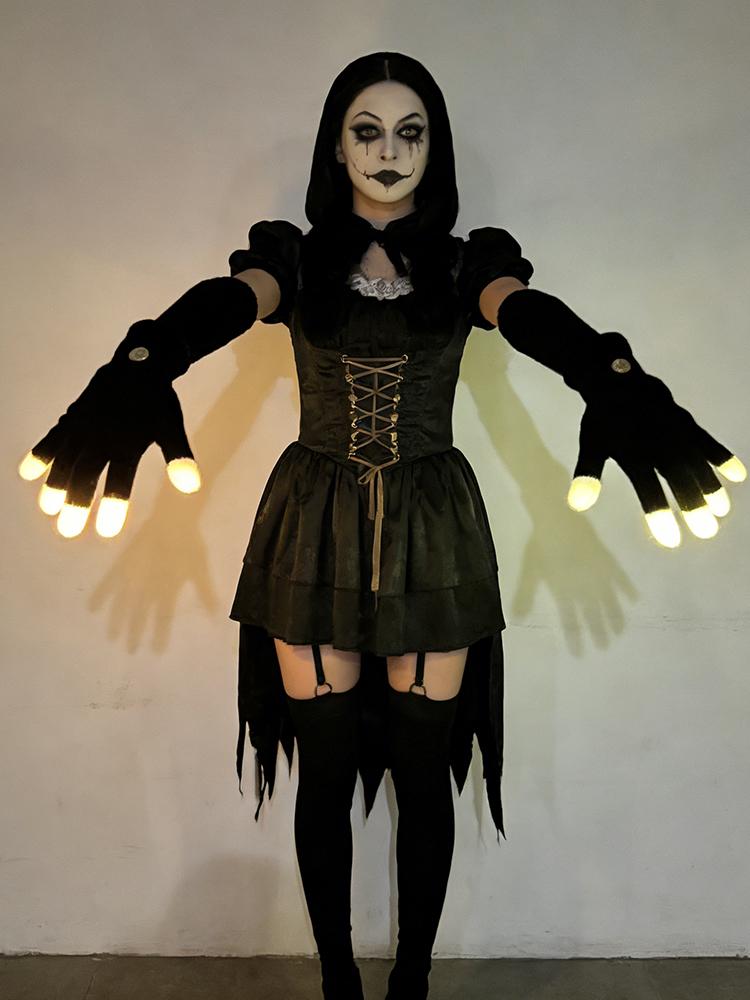 Модные Party LED Rave Мигающие Перчатки Светящиеся 7 Режимов Подсветка Кончиков Пальцев Черные Новые Праздничные