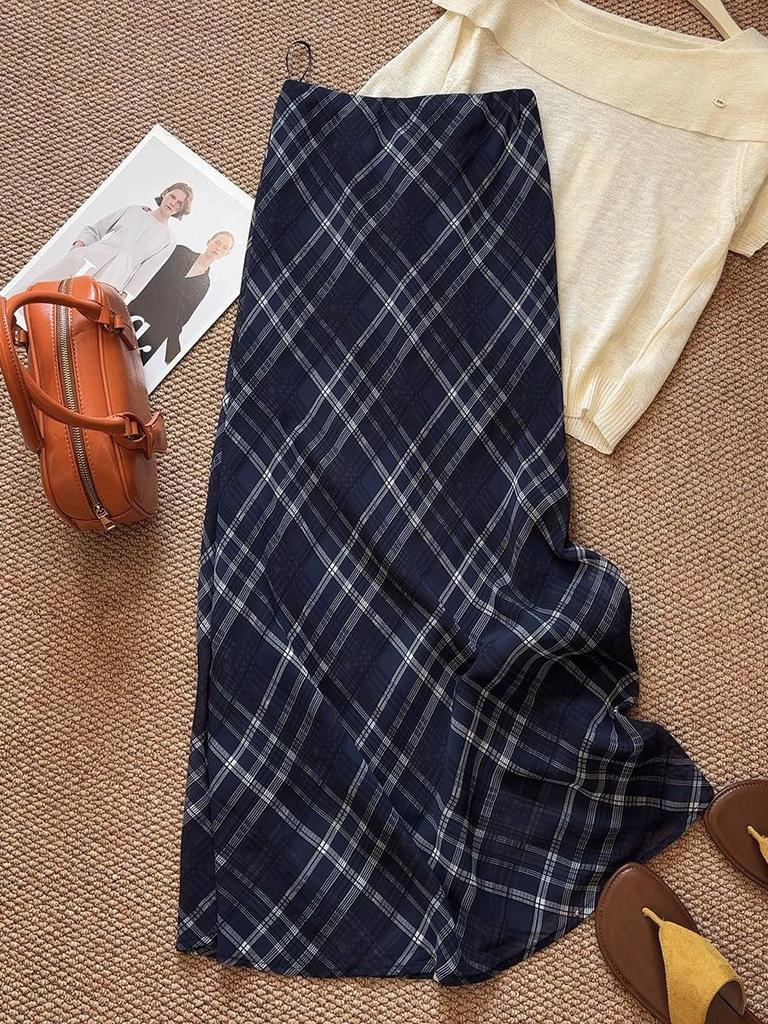 Женская ретро-юбка в синюю клетку "рыбий хвост" - Артистичный летний стиль, стройнящая