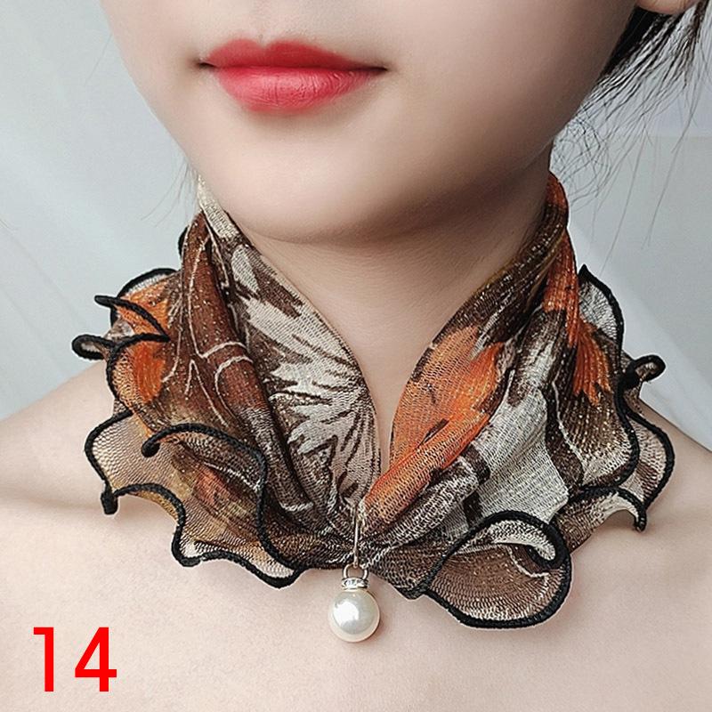 Women Jewelry Accessory Headscarf Pearl Headband Gold Thread Stretch Lace Scarf Necklace