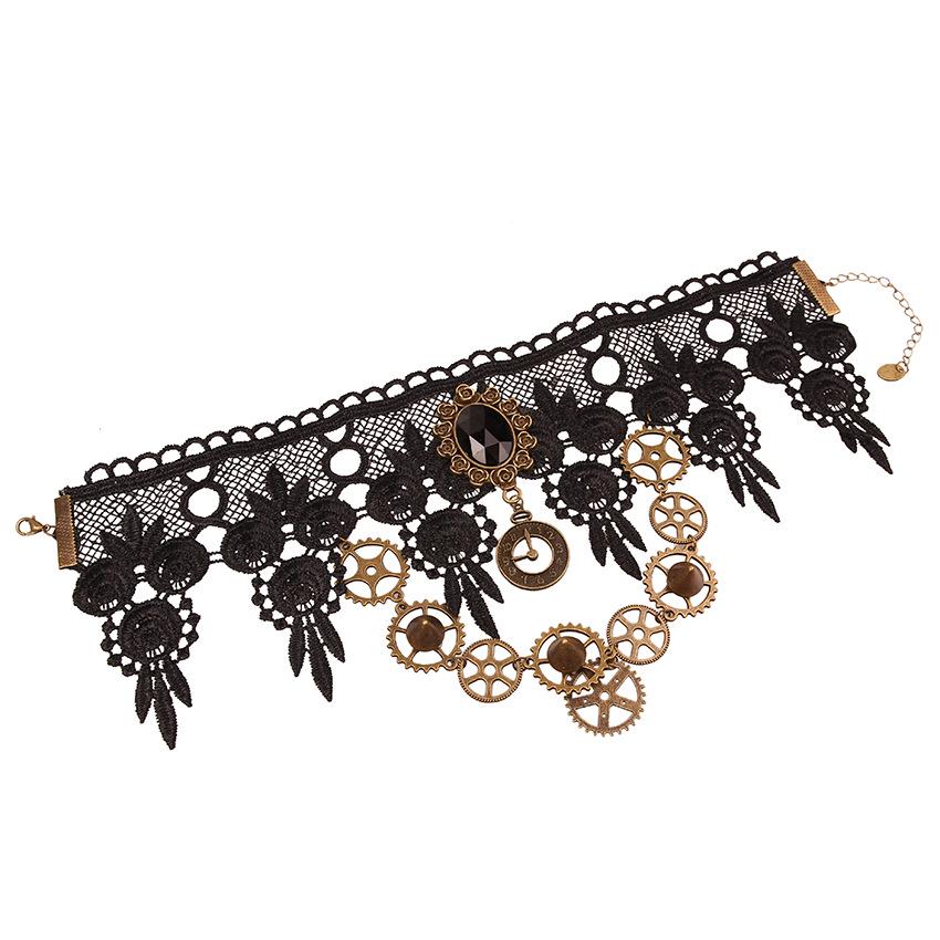 Стимпанк Киберпанк Дарк Лолита Ожерелье с шестеренками и Винтажный браслет с бантом