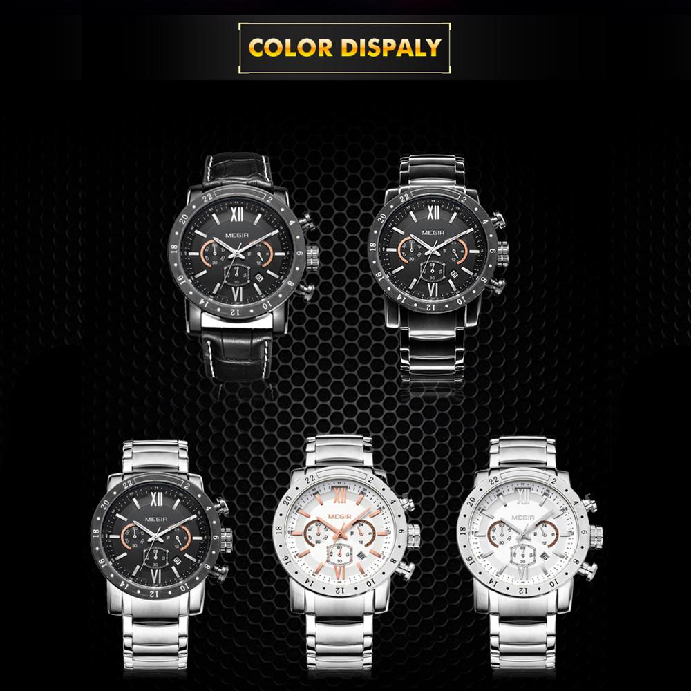 Megir Original Quartz Men Watch Stainless Steel Business Wrist Watches Clock Men Big Dial Waterproof Luminous Relogio Masculino