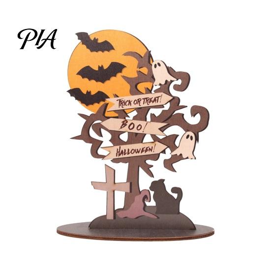 Haunted House Theme Decor Halloween Moon Bat Ghost And Dead Tree Tabletop Ornament, Desktop Decorative Table Centerpiece for Home Holiday Party