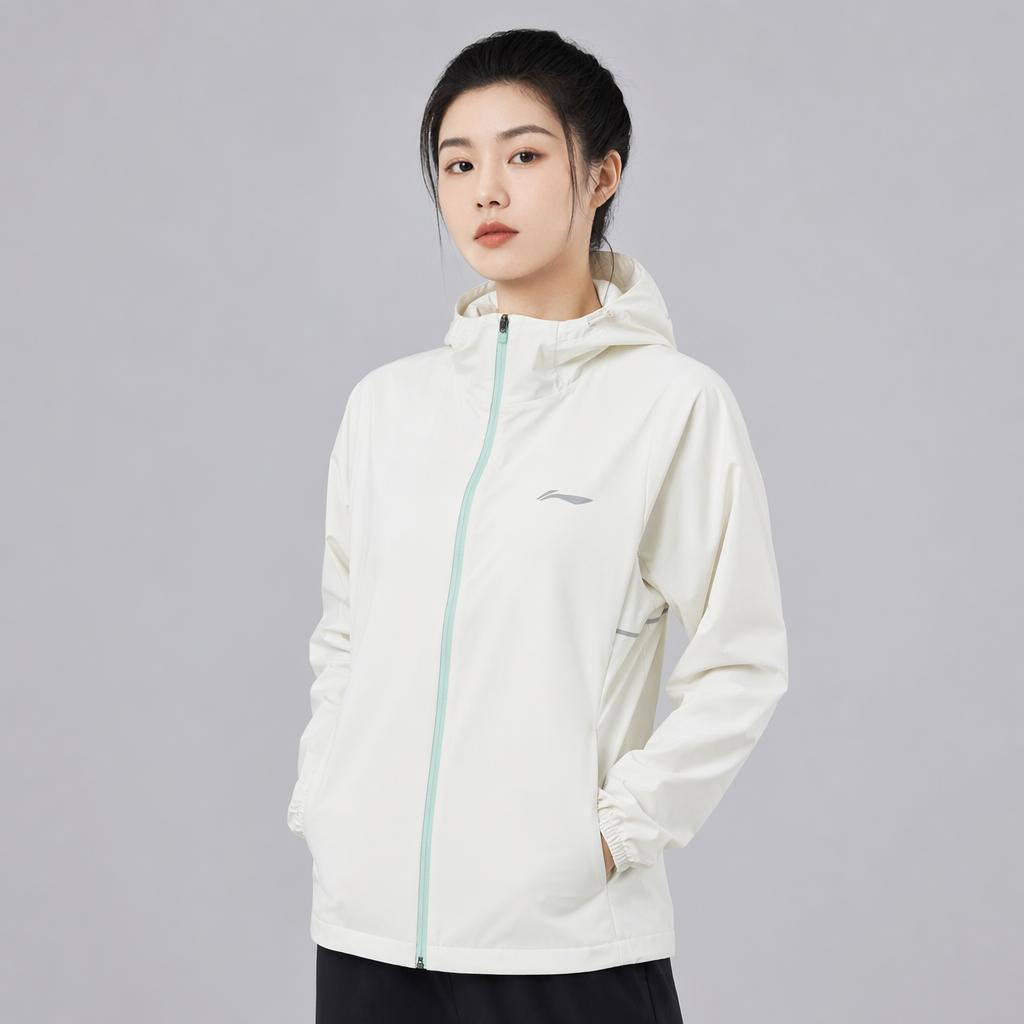 Li-Ning Однотонная спортивная ветровка с капюшоном на молнии, универсальная женская верхняя одежда AFDW784-2
