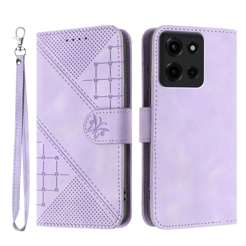 Для Motorola Мото G 5G (2025) Кожаный чехол-кошелек с тиснением в виде бабочки и цветка, чехол для телефона с ремешком