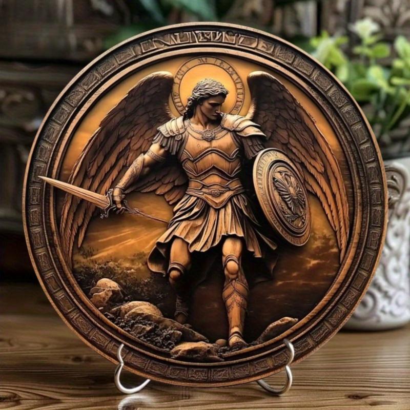 2d Flat 20*20cm, Bohemian Style Wooden Plaque, Archangel Michael Welcome Sign, Wall Art Decor for Home, Kitchen, Garden, Bedroom
