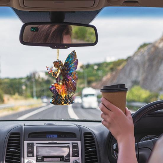 Halloween Pendant Acrylic Witch Fairy Hanging Ornaments Colorful Butterfly Wings Pendant for Car Bag Halloween Decor