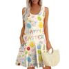 Womens Summer Dresses Easter Print  Loose U Neck Sleeveless Sundresses Dress With Pockets