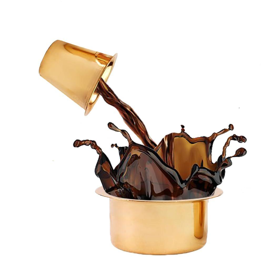 Латунная кофейная чашка Давара/Дабара и стакан для подачи фильтрованного кофе/чая/Традиционный набор кумбаконама Дабара Матовый - 150 мл (Простой, Набор из 4 штук)