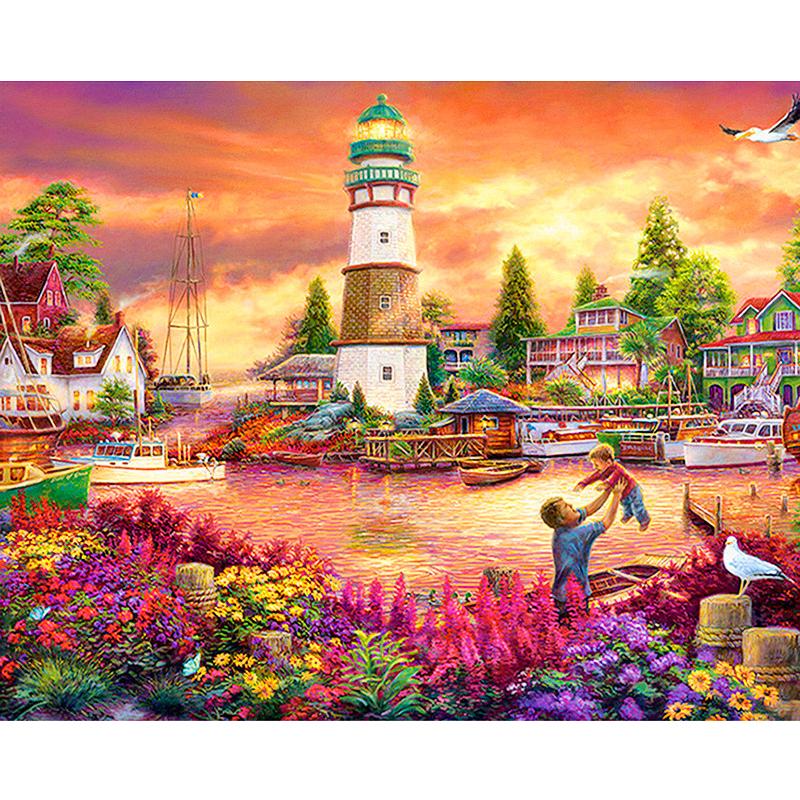 5D New Collection 2024 Diamond Embroidery Lighthouse Scenery Mosaic Art Kits Diamond Painting Scenery Cross Stitch Gift
