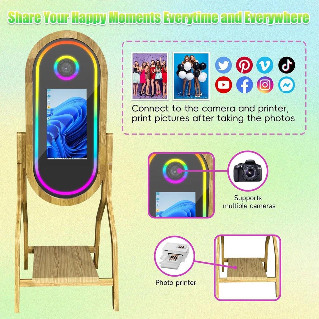 21.5" Oval Solid Wood Magic Mirror Photo Booth for Parties & Events