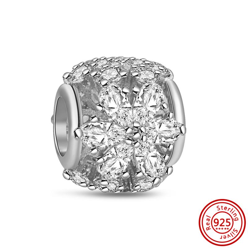 Медь 925 пробы Прозрачный циркон Снежинка Гербарий Крылья ангела и Сердце Сверкающие бусины Подходят для оригинального браслета Pantaro с шармами DIY Циркон