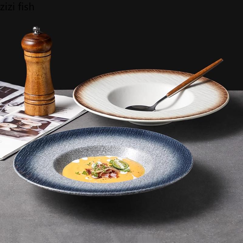 Винтажная керамическая глубокая тарелка Толстая суповая тарелка Тарелка для пасты Салатные тарелки Десертные тарелки Молекулярная кулинария Креативная посуда