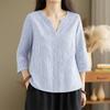 ZANZEA Женская повседневная блузка в полоску с V-образным вырезом и рукавом 3/4