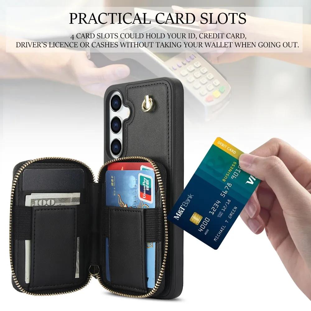 Чехол-кошелек с ремешком на запястье для Samsung Galaxy S25 Ultra S24 FE S23 S22 Plus A14 A54 A15 A35 A55 с чехлом-кошельком и держателем для карт