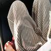 Women's Coffee Pinstripe Wool Pants: Petite 150, High-Waist, Wide/Narrow Leg, Autumn/Winter Drape