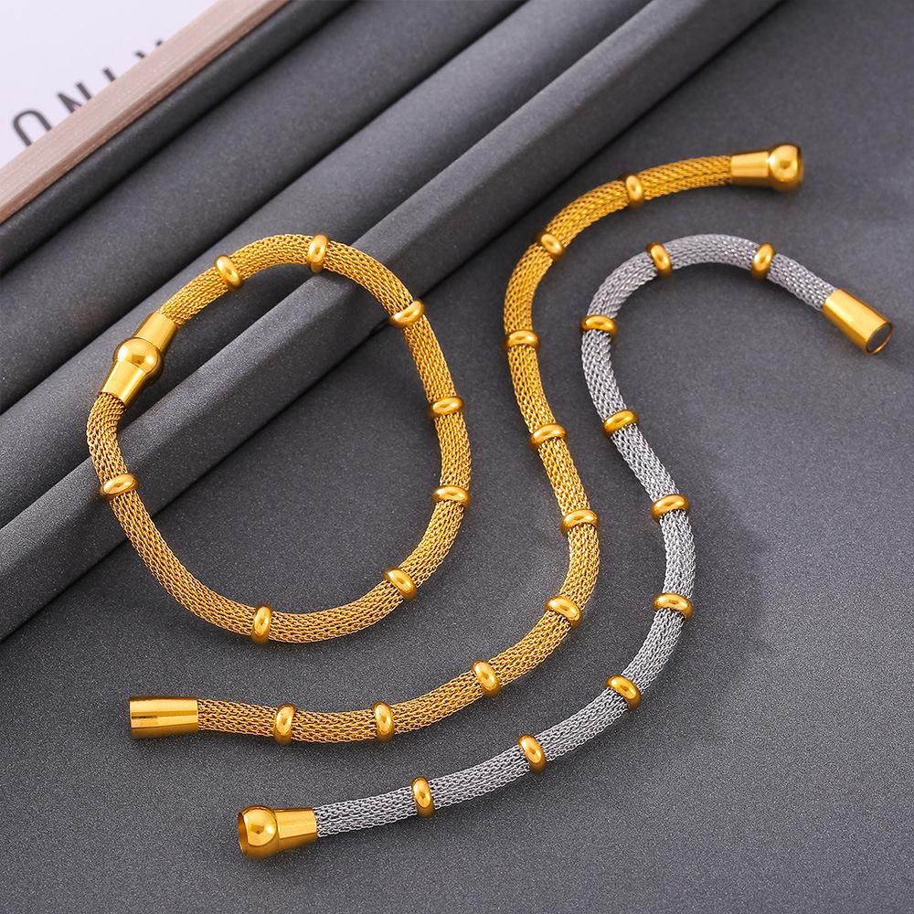 Круглый браслет из бамбуковой металлической сетки, простой ретро-дизайн, титановая сталь, покрытая 18-каратным золотом, ювелирные изделия
