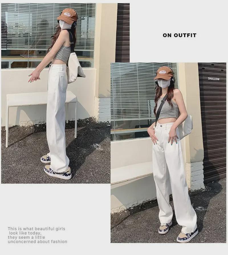 High-Waist White Pear-Shaped Wide-Leg Jeans for Women - Perfect for Spring, Summer, and Autumn