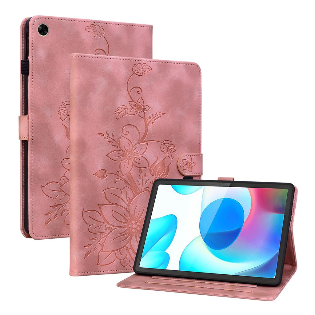 For Realme Pad Mini (Models  RMP2105, RMP2106) PU Leather Exquisite Floral Embossed Design Tablet Case