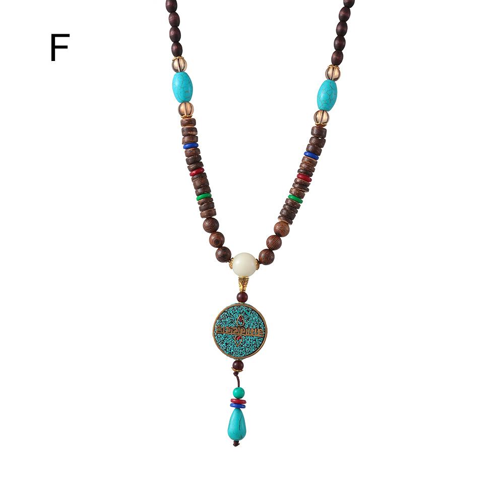 Boho Lucky Gift Ethnic Jewelry Party Buddhist Mala Wood Bead Horn Fish Pendant Nepal Necklace