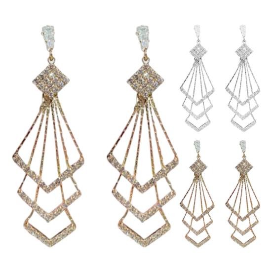 Женские серьги-капли, трехслойные блестящие стразы в форме ромба, висячие серьги, аксессуар