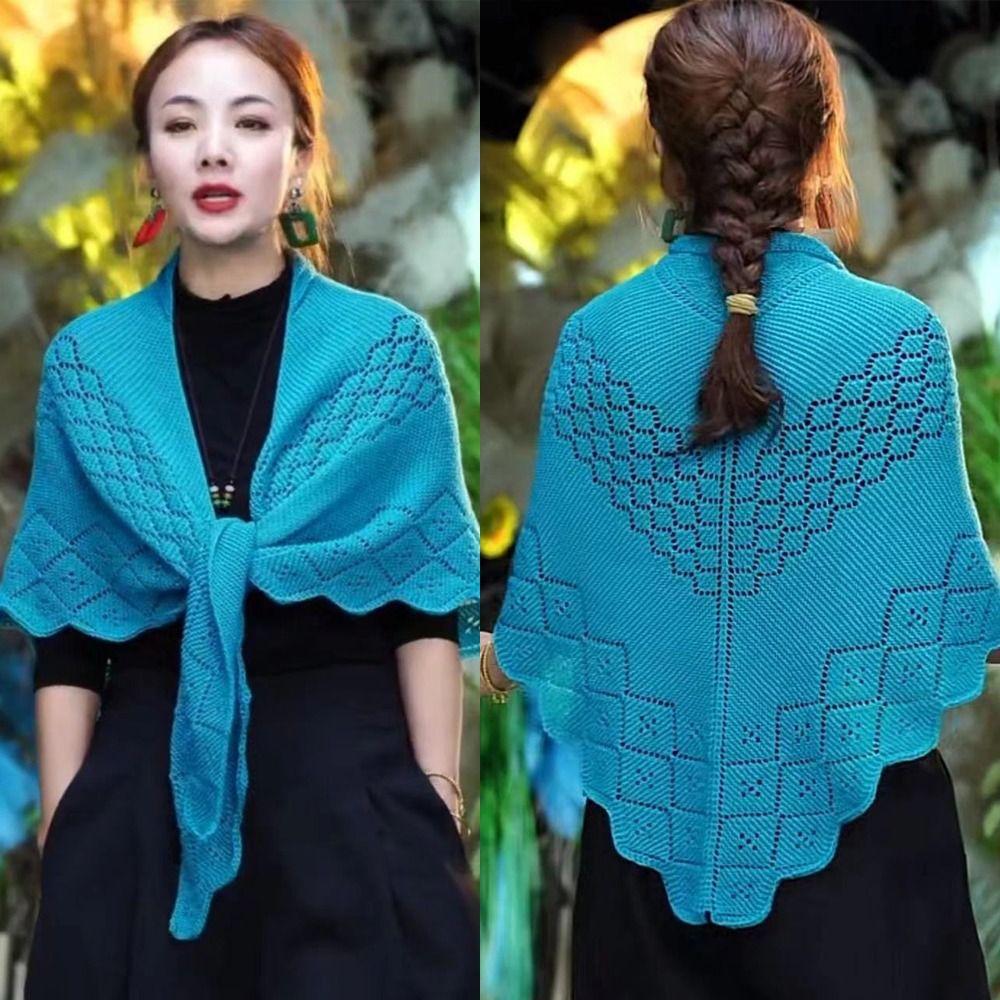 Полый вязаный платок Простой тонкий верхний слой Пальто Тренд Треугольный шарф Шаль Весна Осень