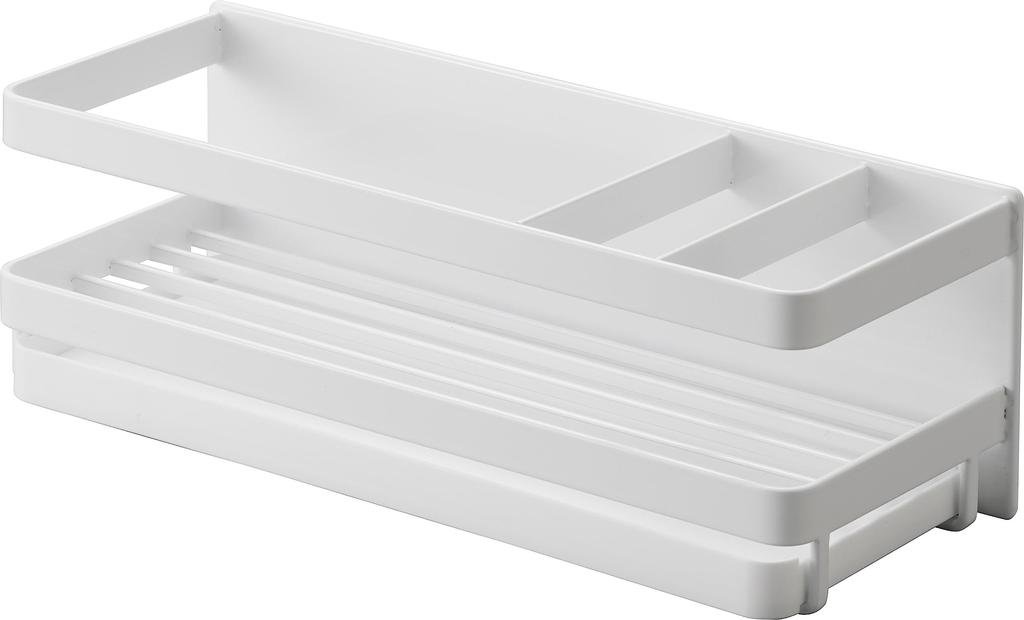 Yamazaki Jitsugyo Magnetic Sponge Dispenser Rack with Tray White X X H9cm Tower Sponge Holder with Hook Floating Storage 3972 & Approx. W25.5 D9.5