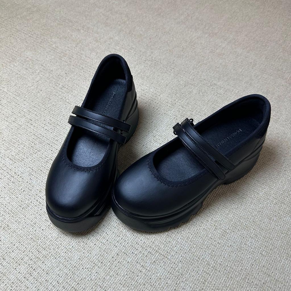 Fashion Thick-Soled Mary Jane Women'S Shoes 2025 New Style Versatile Velcro Ballet Shoes Single Shoes Small Leather Shoes