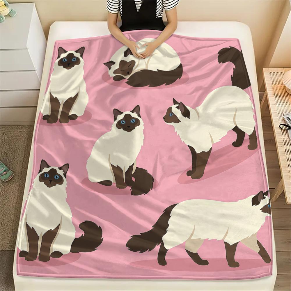Pink background cat dog Print Flannel Blanket,High quality Comfortable for All Seasons,Home Decor,Warmth and Comfort,Perfect for Christmas Gifts