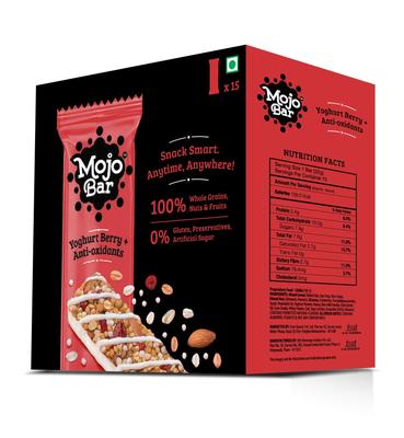 Энергетические батончики Mojo Bar Йогурт с ягодами и антиоксидантами | 100% цельнозерновые, орехи и фрукты | Высокоэнергетические батончики-гранола | Упаковка 15 x 32 г Энергетических батончиков |