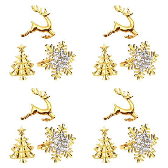 Christmas Napkin Rings Alloy Snowflake Elk Tree Napkin Holders Decorative Napkin Rings for Holiday Dining Table Decoration