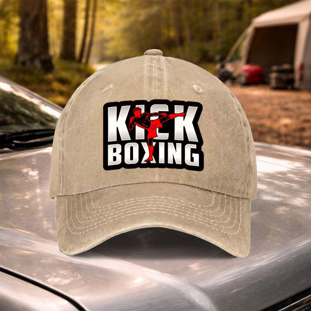 Vintage Washed Kickboxing Graphic Adjustable Baseball Cap for Weddings Parties Festivals Bachelor Parties Cycling Camping