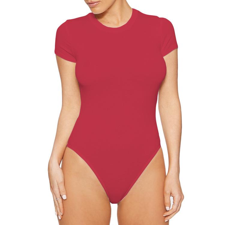 One Piece Swimsuit Women Crew Neck Short Sleeve Bodysuit High Waisted Bottoms Surfing Bodysuit Swimsuit Monokini Bathing Suit