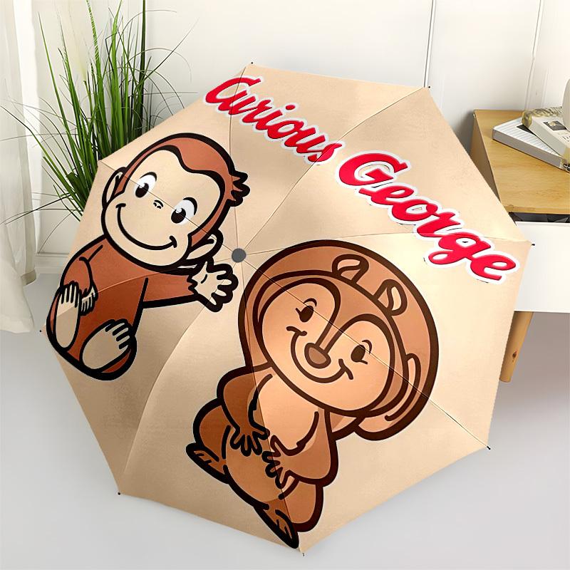 Curious George, Monkey Automatic Opening and Closing, 8 rib Structure Portable Umbrella, Suitable for Men and Women in All Seasons Perfect