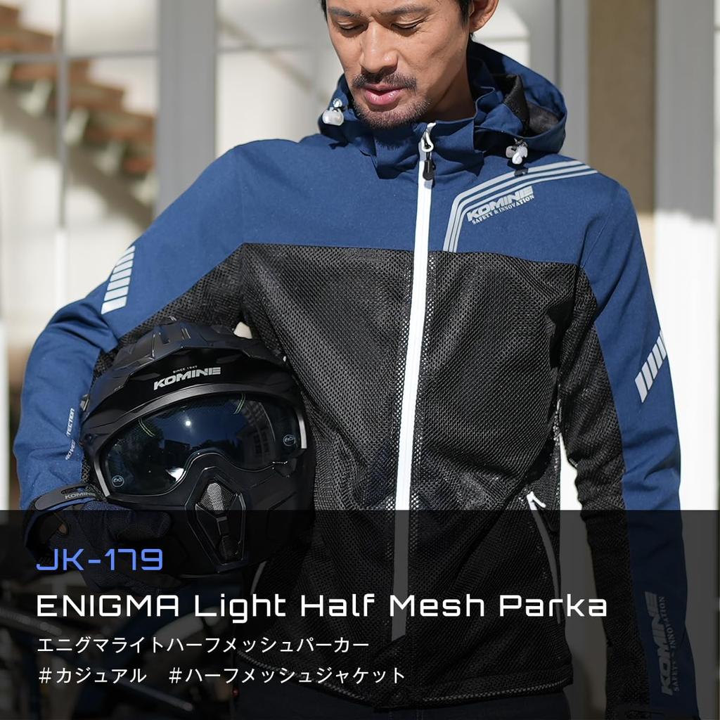 KOMINE 2025 Model Enigma Light Half Mesh Parka for CE Certified Protective Size L JK-179 Motorcycles, Spring/Summer, Mesh, Black,