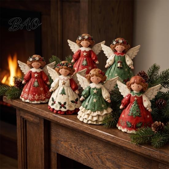 Wooden Angel Ornaments 6Pcs Vintage Ornaments, Christmas Hanging Decor Set Interior Door Frame Decorations with Jute String, Rustic Tree Pendant